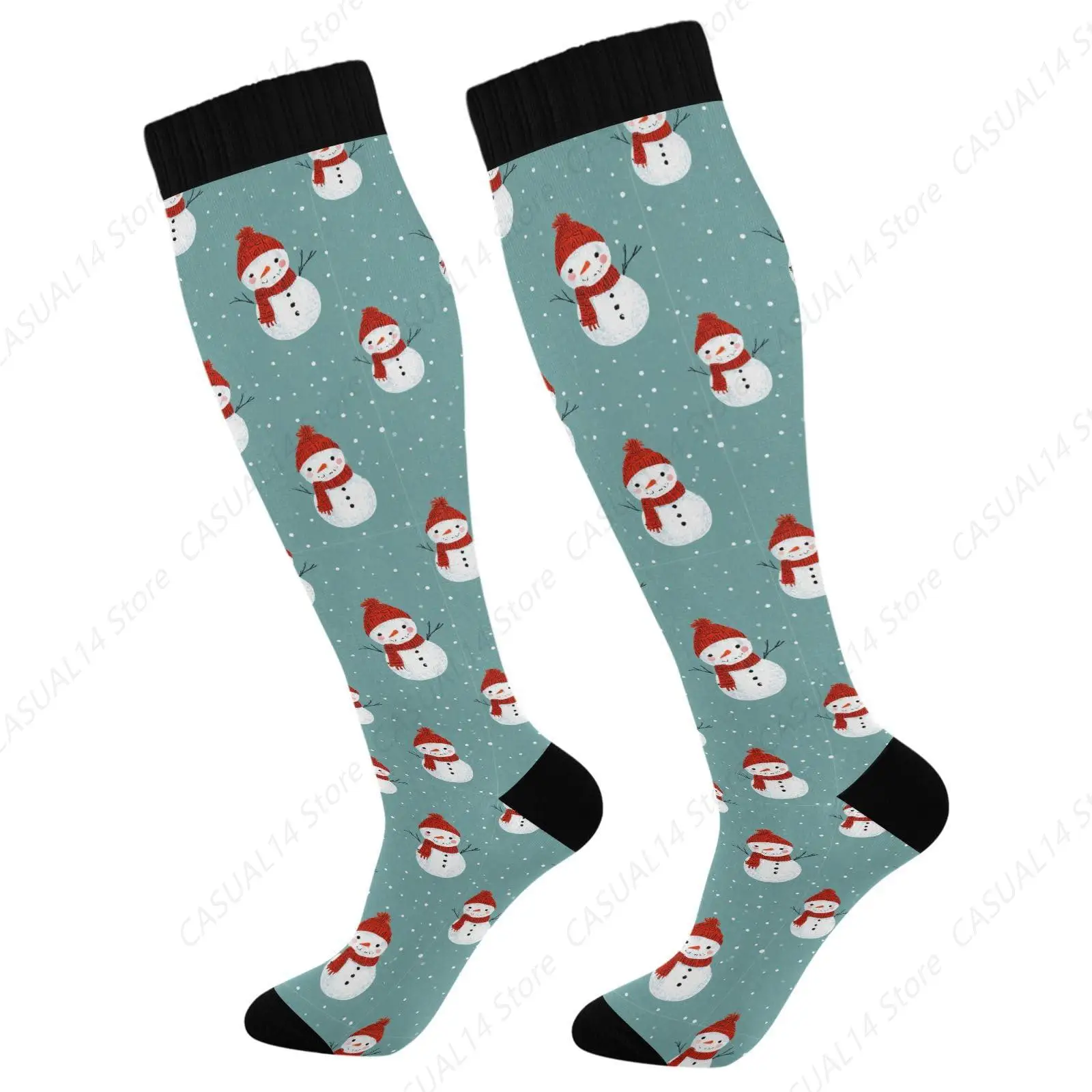 Winter Cute Cartoon Snowman Compression Socks Knee High Socks Women and Men 15-20mmHg Best for Athletic Nurses