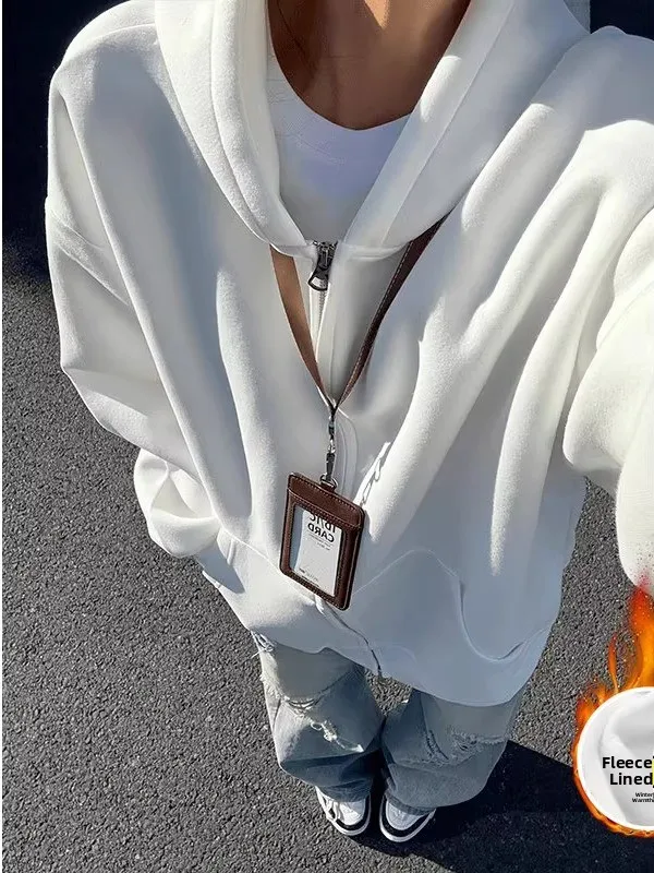 

Heavyweight Fce Double Zipper Hoodie ex Autumn Winter Thiened American High Street Structure Warm Casual Sweatirt