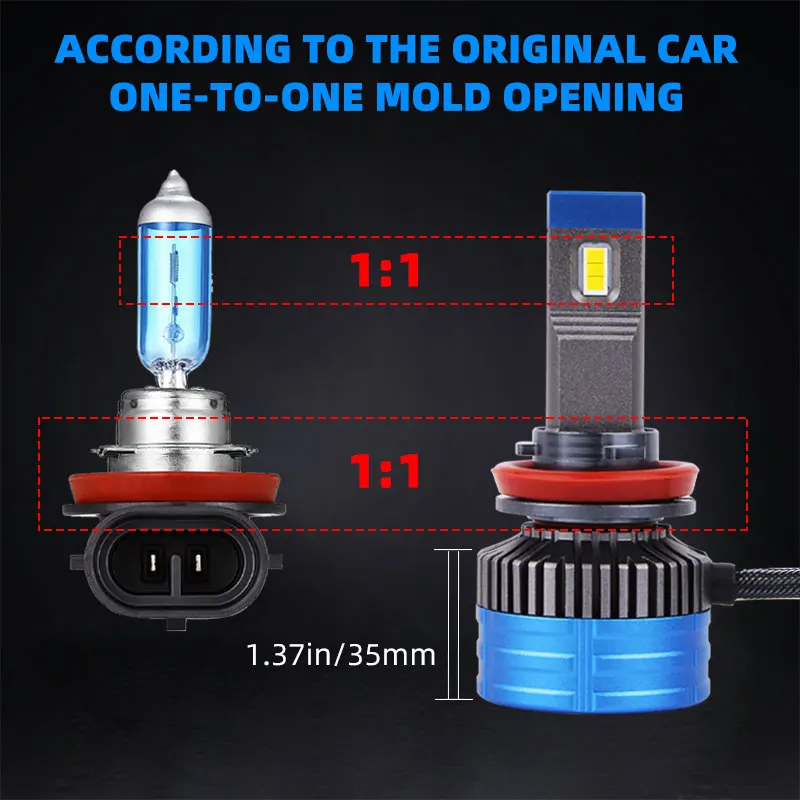 K11 H7 Canbus Led Headlight White Light H11 9005 Led Fogdriving Lights Bulb Copper Tube Fan Dual Heat Dissipation Car Headlights