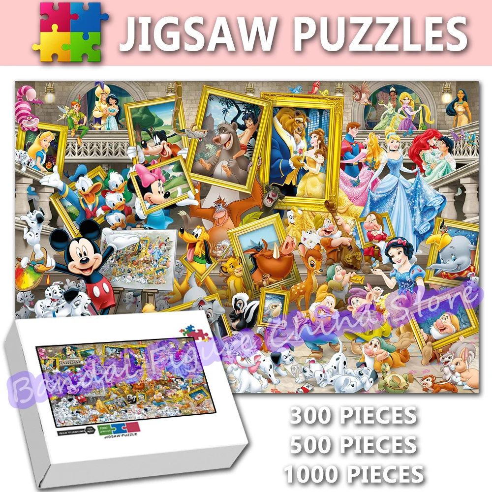 

Disney Cartoon Figure Print Puzzle Cinderella Snow White Mickey Mouse 300/500/1000 Pieces Jigsaw Puzzles Kids Educational Toys