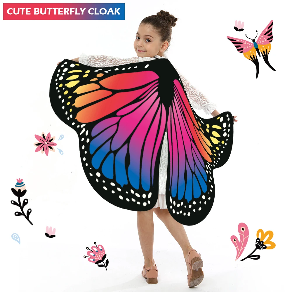 Rainbow Fairy Butterfly Wings Costume for Kids Fairy Monarch Butterfly Wings Costumes for Girls with Masks and Hairbands