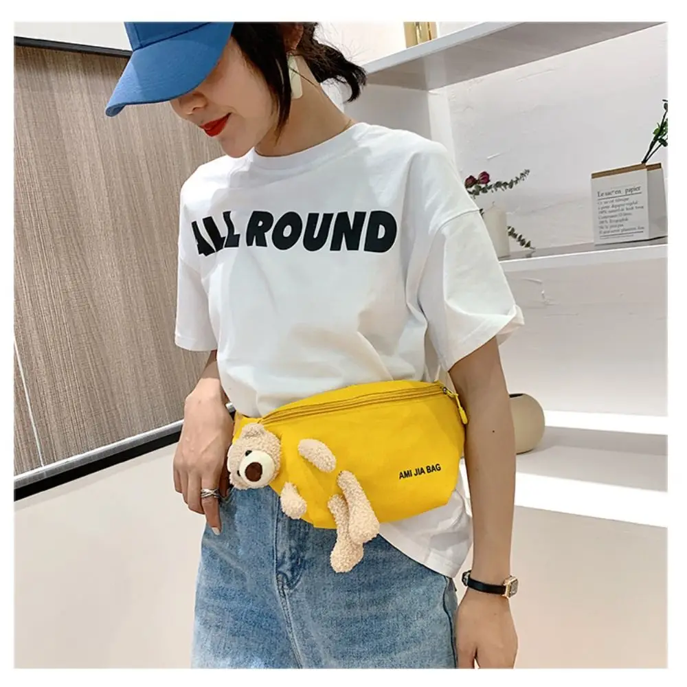 Riñonera de lona con diseño de oso bonito para mujer, bolso cruzado de pecho con diseño de lujo