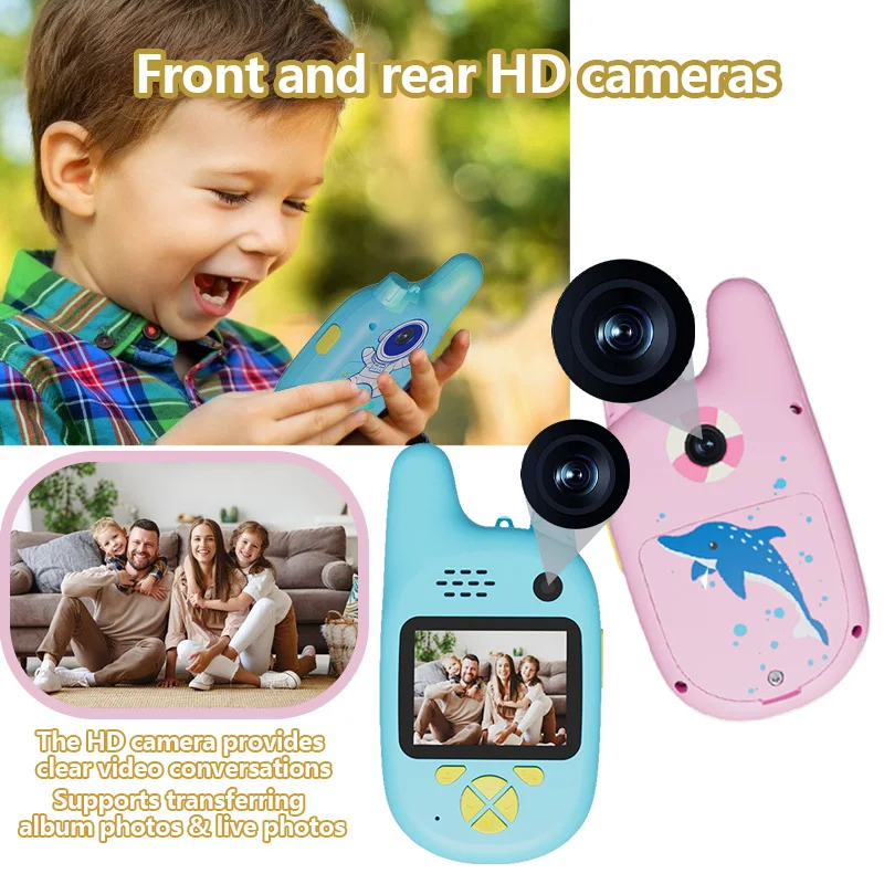 2개 어린이용 비디오 무전기 세트, 듀얼 무선 양방향 라디오, 700m 장거리, 4세 이상 남녀 어린이에게 적합