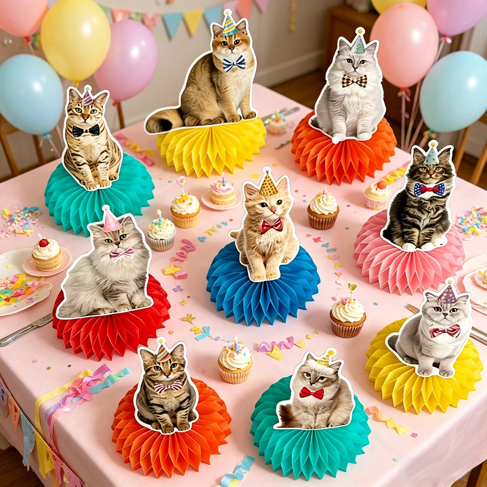Katzen-Themen Geburtstagsparty-Dekorationen, Niedliche Katzen-Themen Partyzubehör für Tischdekoration Partyzubehör Fotorequisiten