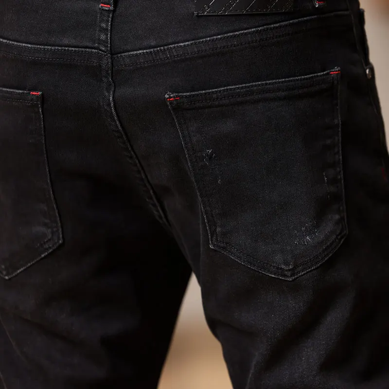 Street Fashion Men's Black Jeans Elastic Tight Retro Split Jeans Men's Patch Designer Hip Hop Jeans Pencil Pants Hombre