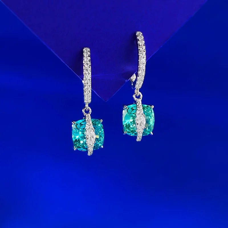 

Luxury 925 Sterling Silver 8mm Lab Grown Gemstone Drop Earrings for Women - Bridal Wedding Engagement Jewelry Gift