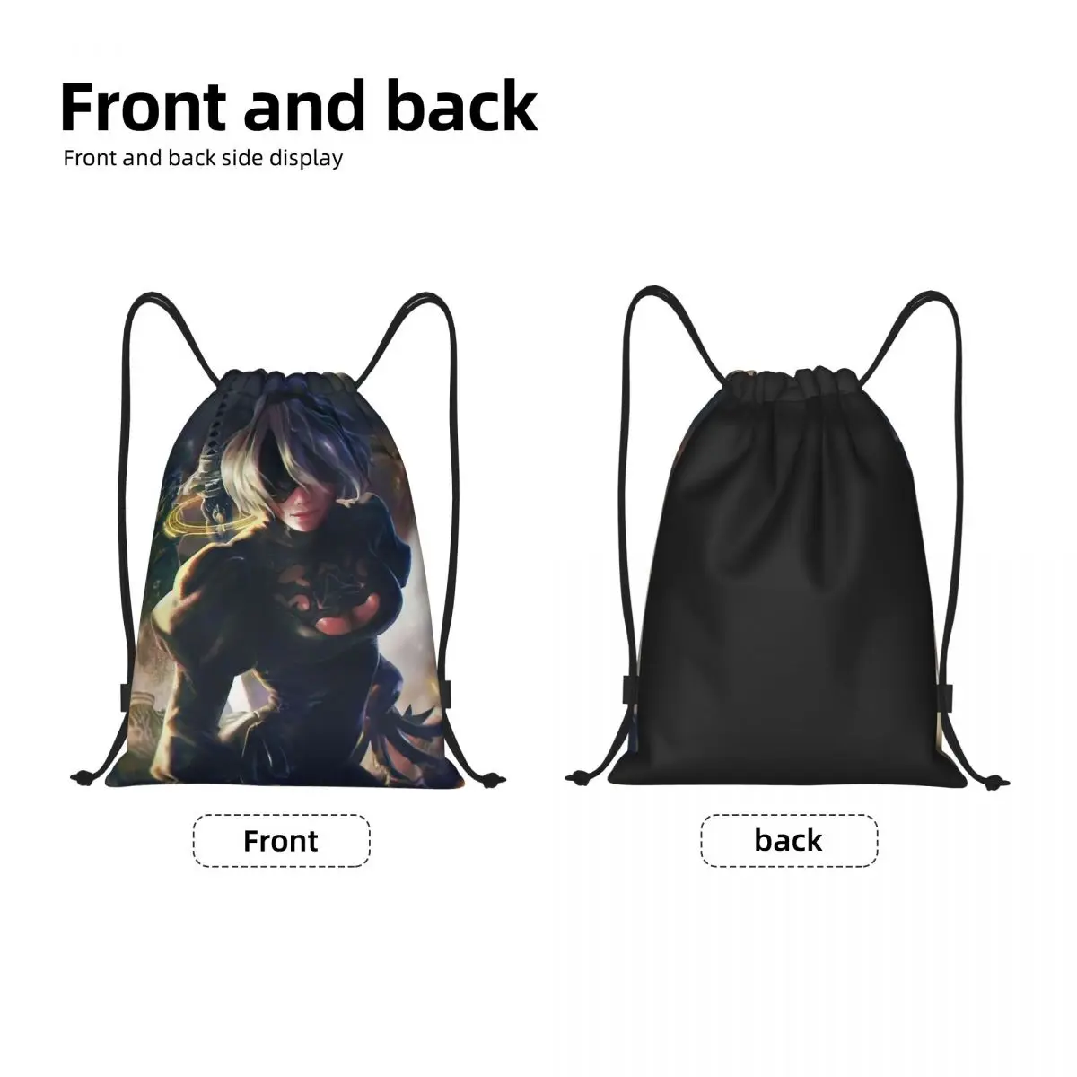 Custom Anime Cartoon Game Nier Automata Drawstring Bags Women Men Lightweight Sexy Girl Yorha Sports Gym Storage Backpack