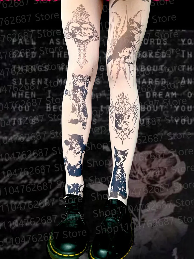 

Kawaii Y2K cute cat printed women's jumpsuit retro sweet slim fit socks cosplay casual thigh high socks 2000s Sexy accessories