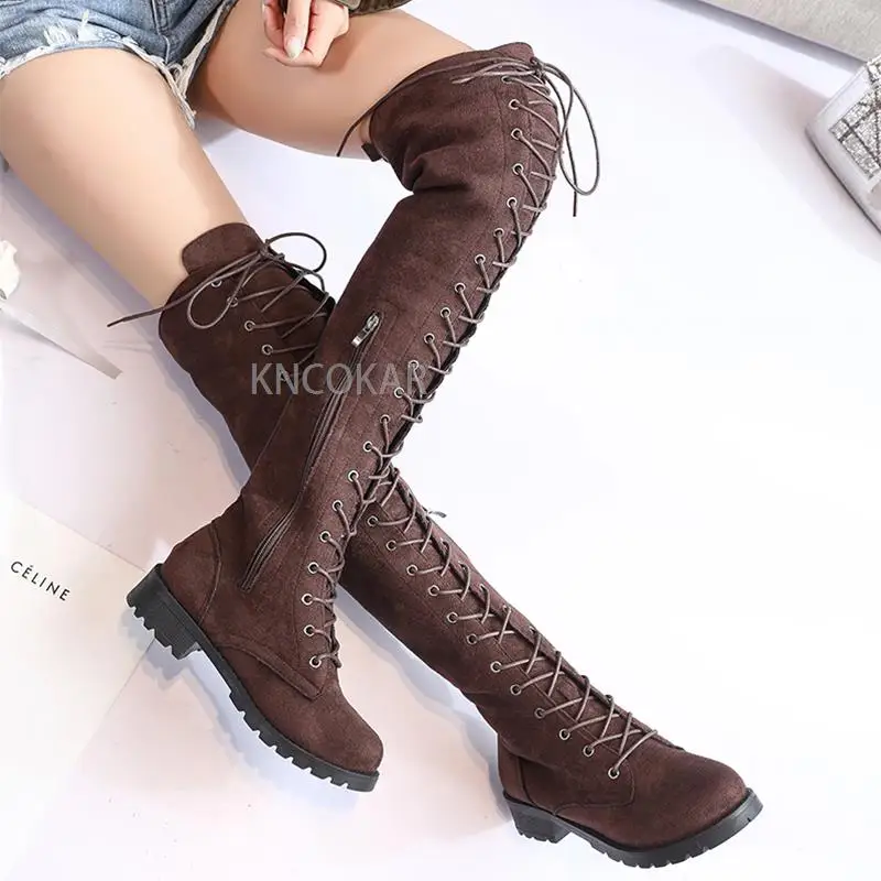 Sexy Lace Up Over The Knee Boots Women 2023 Autumn Winter Flat Heels Platform Gothic Shoes Female Long Thigh High Boots Fashion