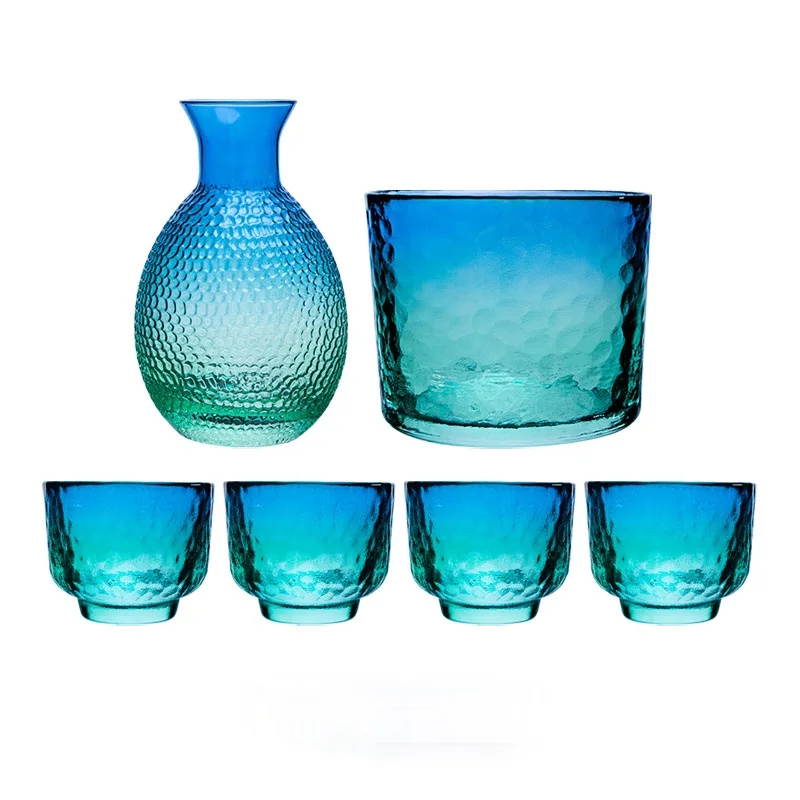 Cup Sake Set Wine Glass Bottle Blue Green Gradient Sake Set Colourful With Warmer Kit Vinho Home Accessories