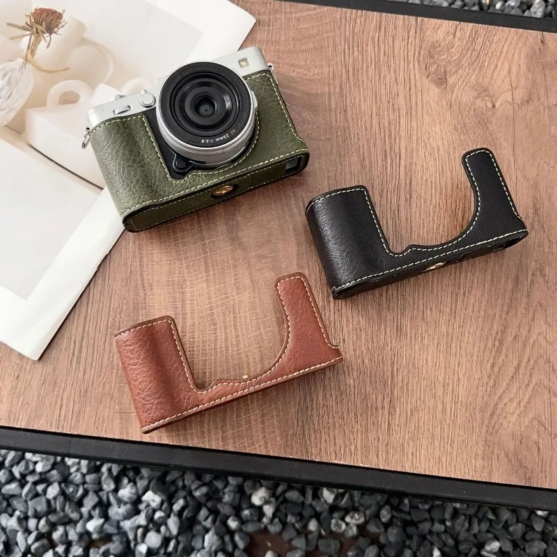 Leather Camera Half Case Base Cover for Fujifilm XE5 Bottom Bag Camera Base Bags Portable Protective Cover With Shoulder Strap