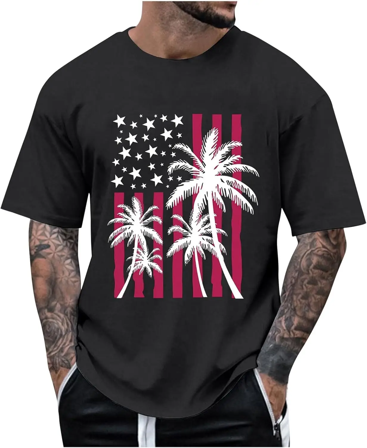 Mens 1776 Distressed T-Shirt 4th of July Shirt Tops American Flag Patriotic Short Sleeve Independence Day Shirt