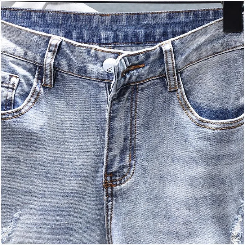 Summer New Fashion Ripped Patch Men's Trendy Brand Youth Washed Slim-fitting Small Feet Pants Men Clothing Luxury Brand Jeans view 4