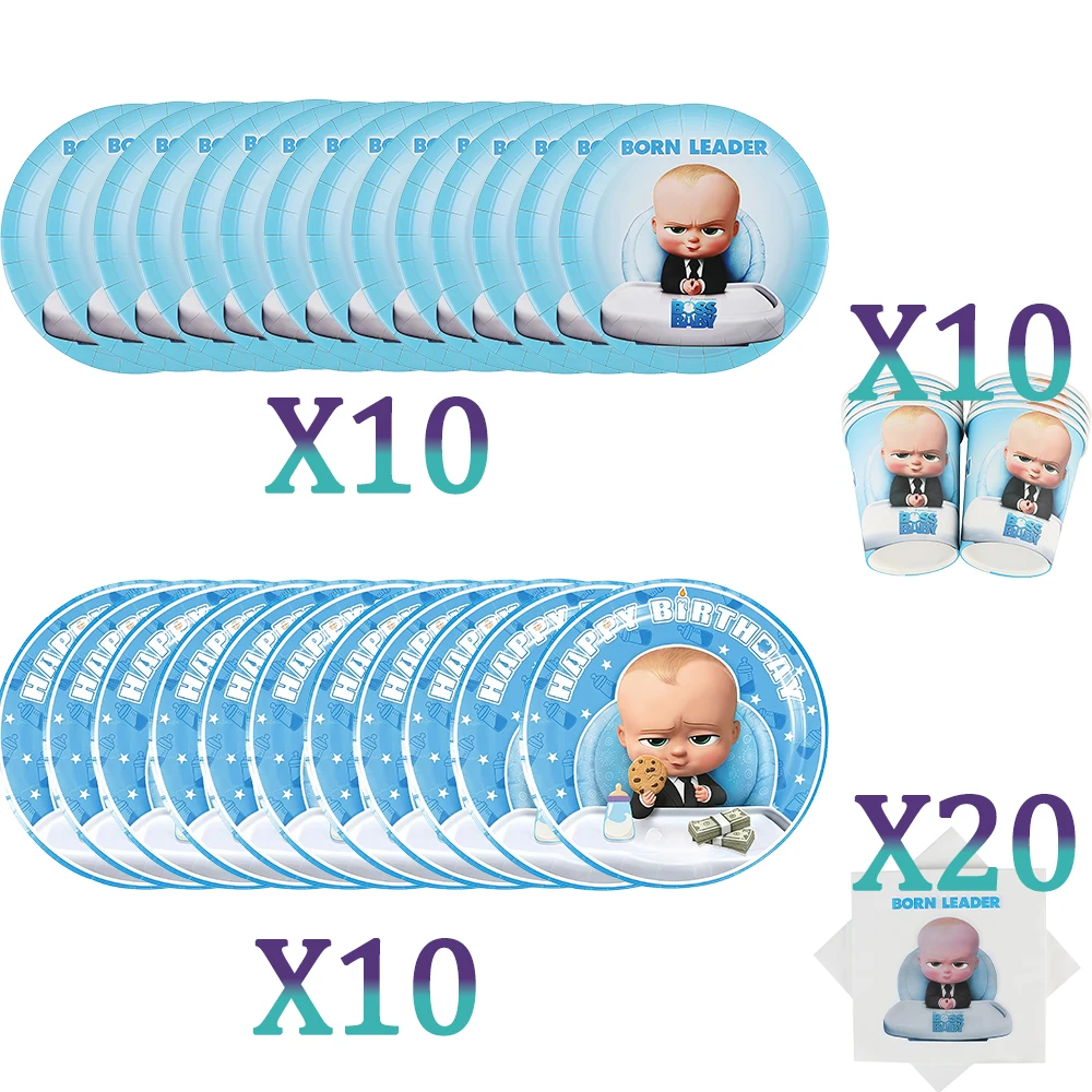 Bossed Baby Cartoon Geburtstagsparty Dekoration Einweggeschirr-Set Teller Becher Ballon-Set Kinder Baby-Shower Zubehör Geschenk