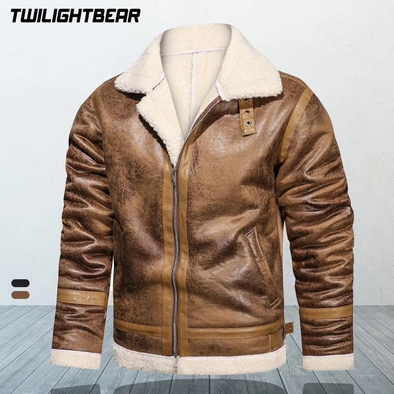 Winter Men's Leather Jacket Oversized Outerwear High Quality Retro Casual Coats Men Clothing Fur Motorcycle Jackets A2FH06