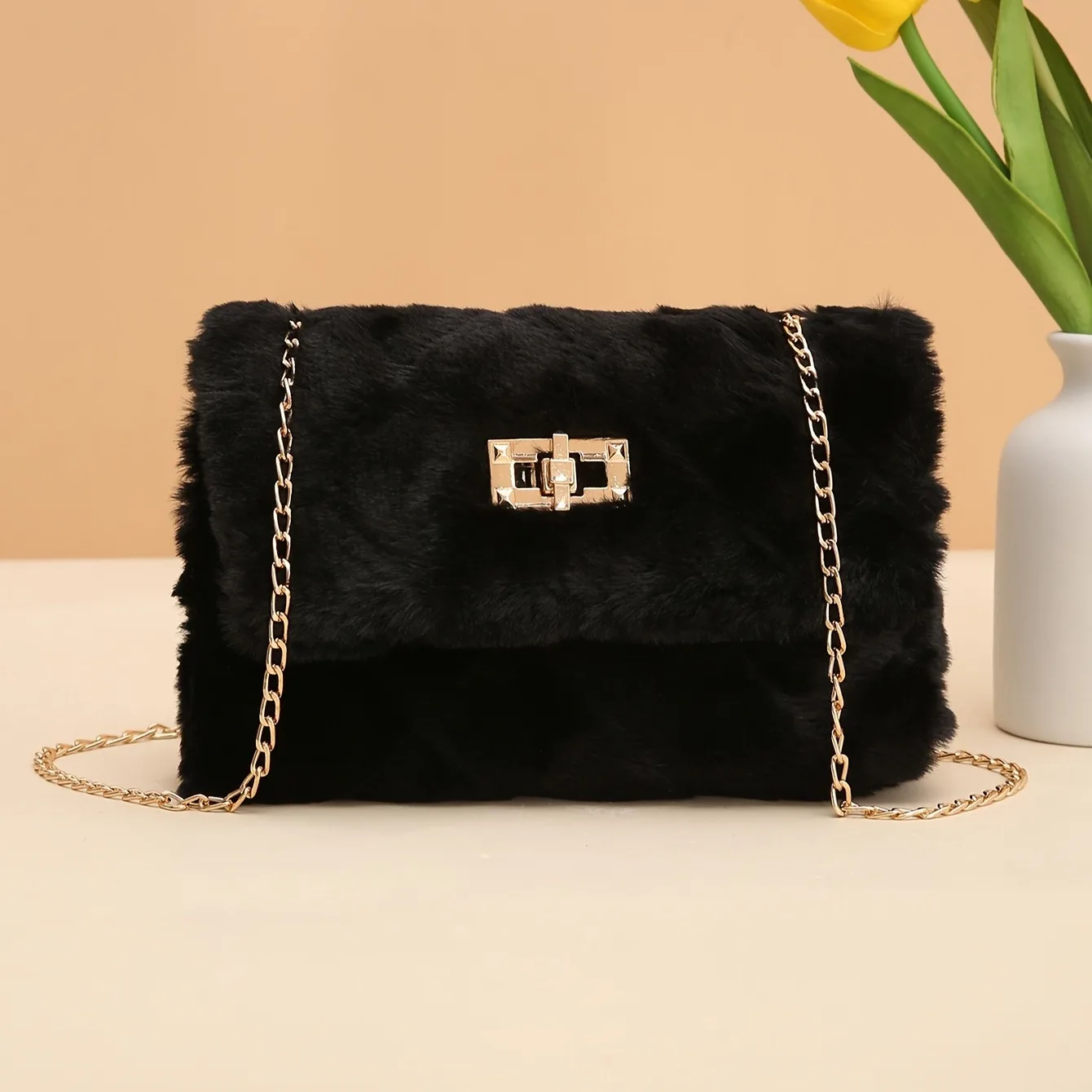 Faux Fur Shoulder Bag Women's Trendy Handbag Soft Plush Crossbody Bag for Casual Use