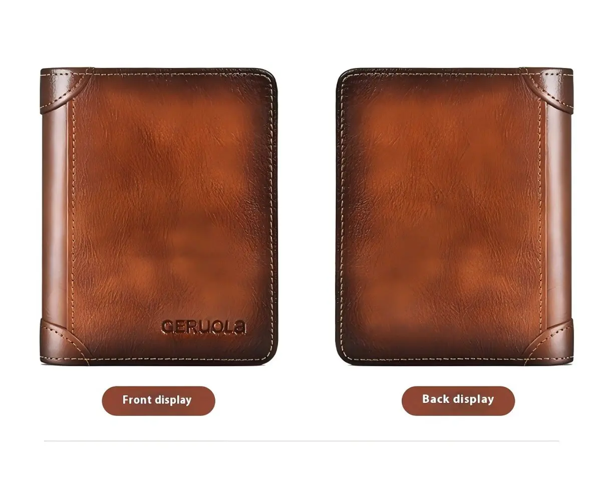 

Men's Wallet Genuine Leather RFID Shielding Two Fold Wallet Retro Thin Short Multifunctional ID Card Credit Card Holder Men's Wa