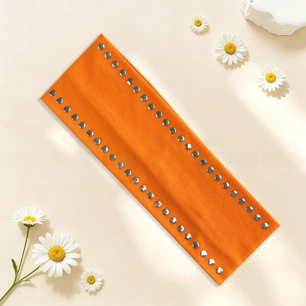 Versatile Wide Sports Headband Rivet Soft Sweatband Elastic Hairband Double Row Comfortable Metal Stud Hair Wrap Women