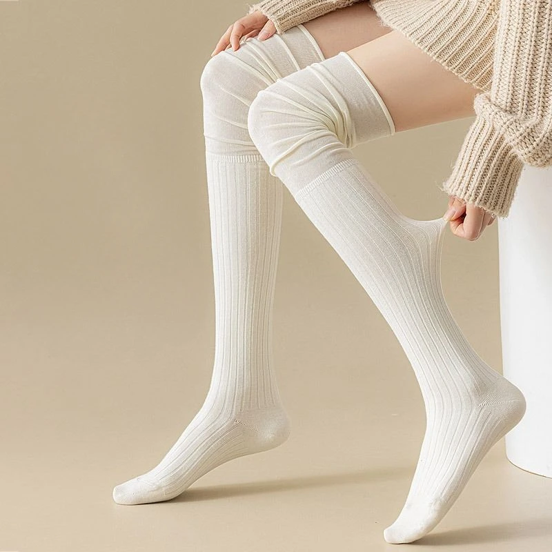 Women\'solid Color Thigh High Stockings Trendy Casual Over The Knee Female Long Socks Thermal Warm Cotton Tall Tube Leggings