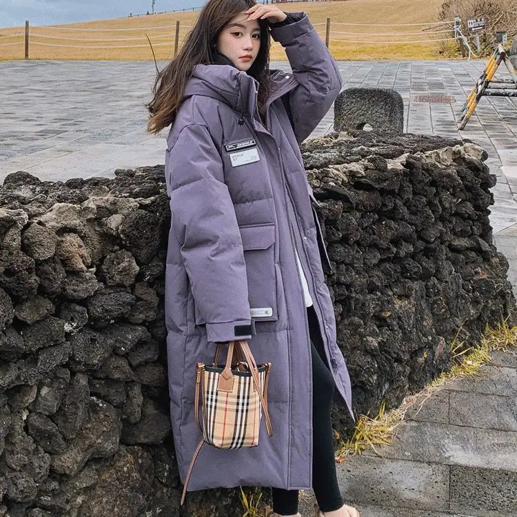 Winter New Women's Down Cotton Jacket Loose Hooded Windproof Oversized Long Workwear Parkas