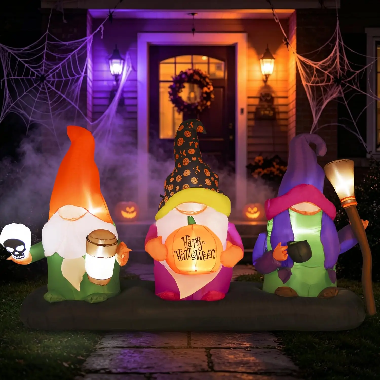 Halloween Inflatable Gnomes Decorations Outdoor 9 FT Giant Blow up Yard Decoration with LED Lights Cute Pumpkins for Hall
