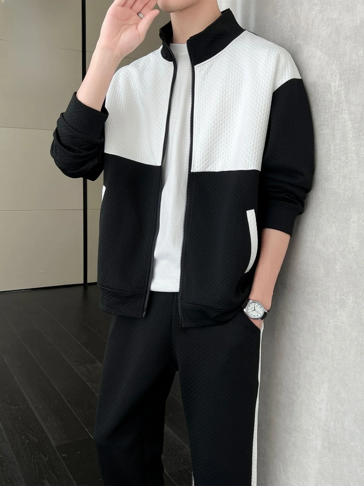 

Повседневный мужской комплект: новый кардиган-жакет и длинные брюки, спортивный костюм-двойка для молодежи, весна 2026, 95% полиэстер, спандекс