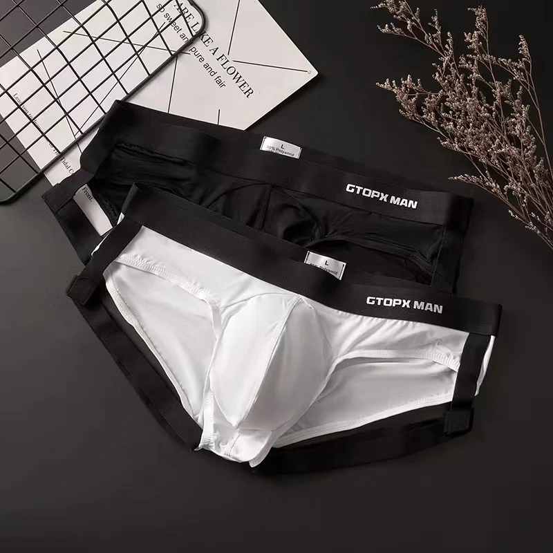 Calzoncillos de seda de hielo para hombre, ropa interior Sexy con bolsa para pene, bulto en U, Bóxer transpirable de cintura baja, bragas formales, suspensorio, nuevo