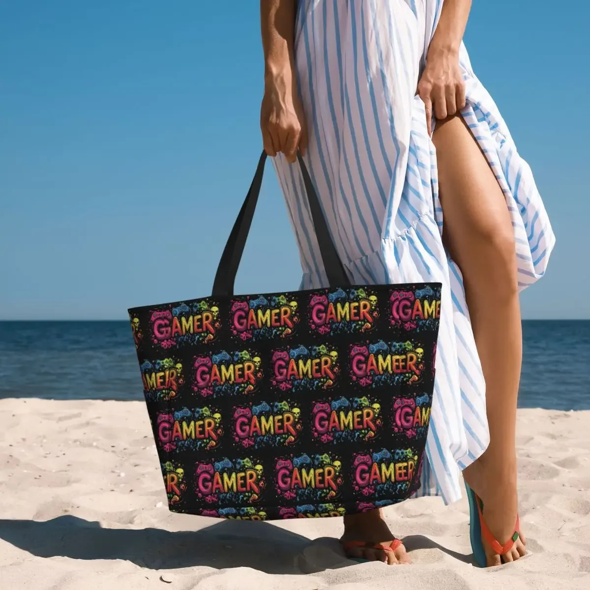 

Gamer Controller Video Game Gaming Gamepad Beach Tote Bag Sport Gym Yoga Duffle Large Tote Bag Women Travel Bag Fitness bag