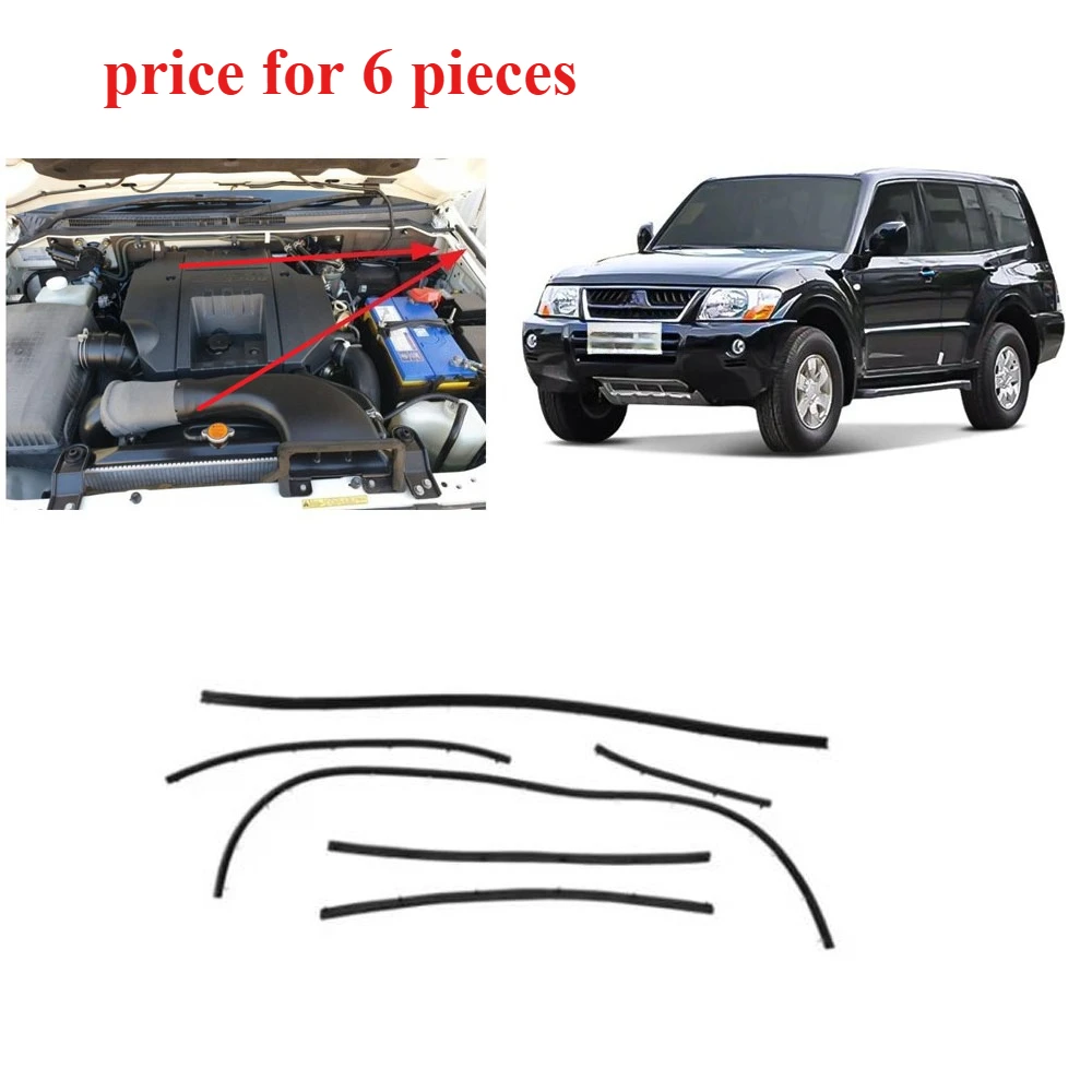 6 Pieces Front Bumper Shield for Pajero V73 Bonnet Strip for Montero V78 Body Rubber for Shogun V77 V75 MR437091 Hood Seal