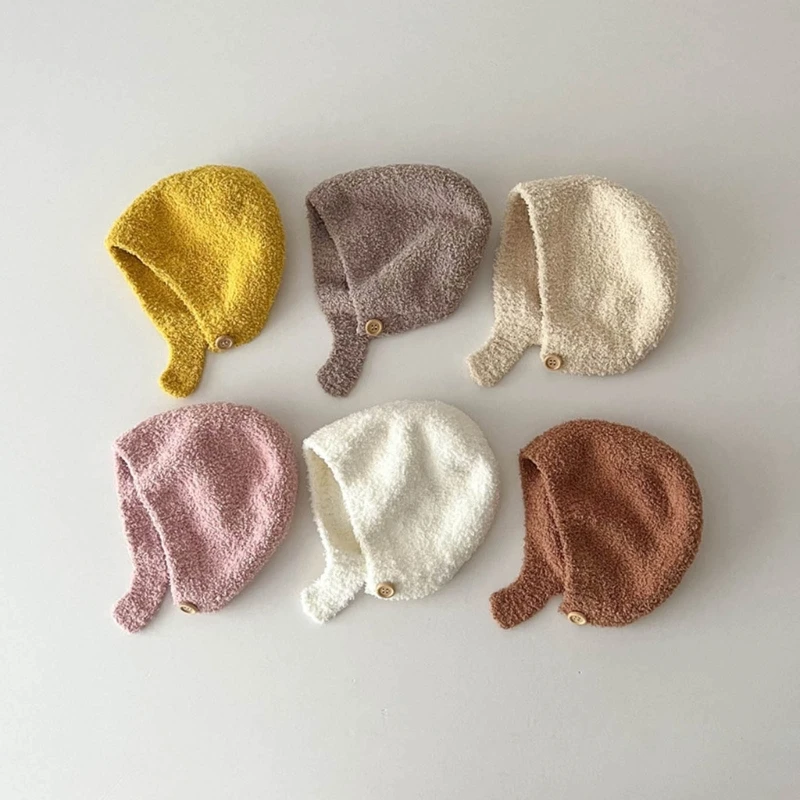 Korea Baby Knitted Hats Pom Pom Baby Ear Protection Hat Autumn Winter Boys Girls Beanie Pullover Hat 2023