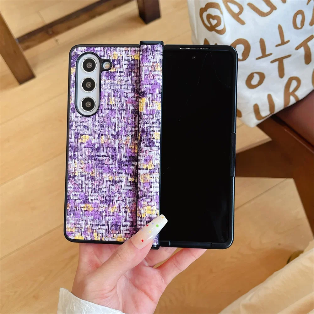 Weave Leather Phone Case For Samsung Galaxy Z Fold 6 5 4 3 Fold6 Fold5 Fold4 Fold3 Hinge Protective Shockproof Protective Cover