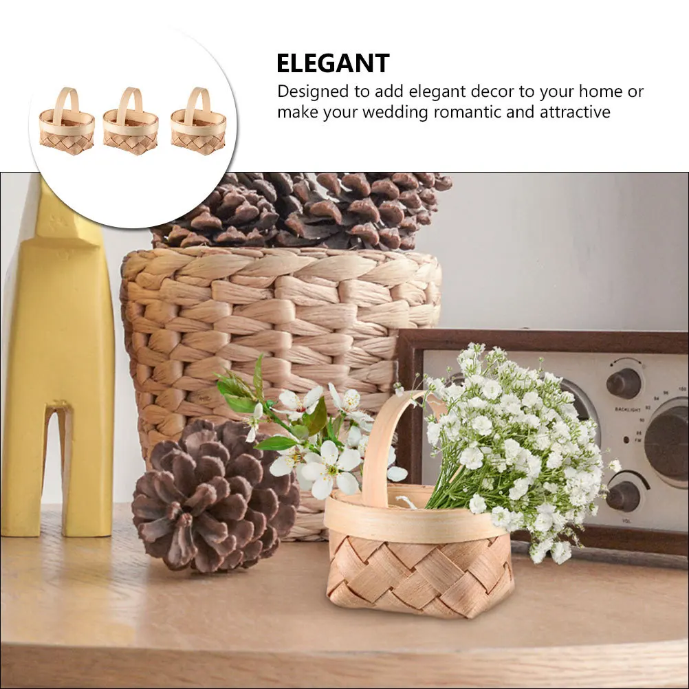 3pcs Mini Woven Small Candy Baskets Decorative Storage Baskets Handmade Portable Basket For Home Wedding Party Unique Rattan