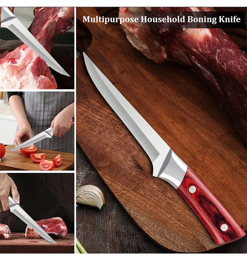 Professionelles Küchenmesser - Scharfes Knochenentfernungsmesser aus Edelstahl mit Rutschfestem Griff - Küchenteiler-Messer mit Messerschutz – Detail 7