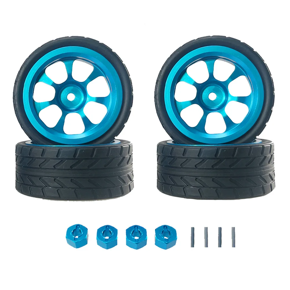 Set De 4 Roues RC 12 Mm En Métal – Pneus Caoutchouc – Moyeux Hexagonaux – Pour 144001, 144010, 124016 Et Plus – Améliore La Stabilité