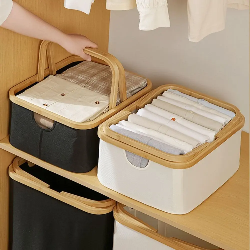 

Bamboo Handle Laundry Storage Basket Oxford Cloth Large Capacity Folding Laundry Hamper Multi-purpose Space Saving