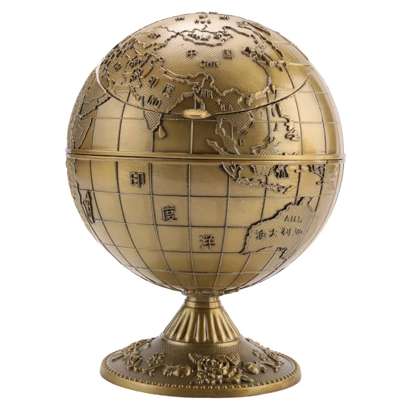 

НОВАЯ винтажная металлическая пепельница в виде глобуса с крышкой, европейская ретро пепельница для дома, офиса, отеля, декор, аксессуары для курения