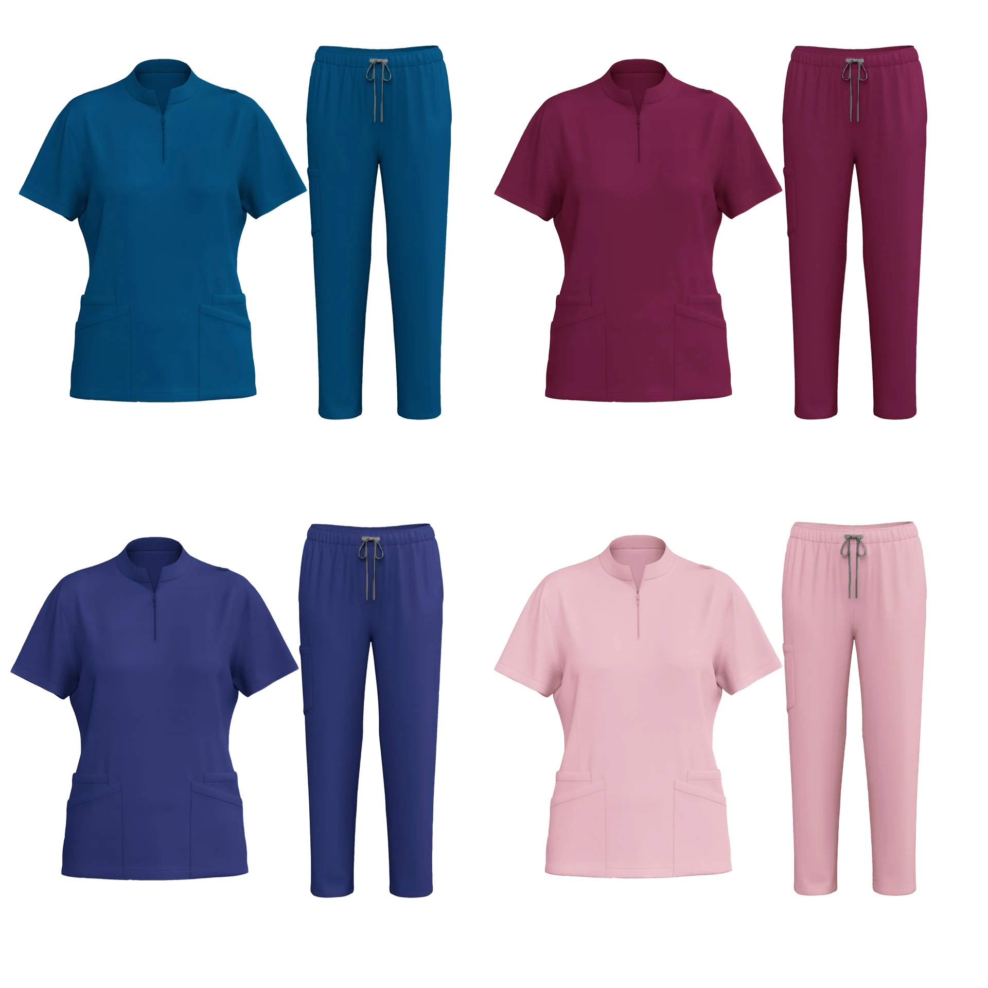 

Drawstring Short-Sleeve Work Clothes Set with Trousers 2-Piece Pockets & Unmatched Convenience