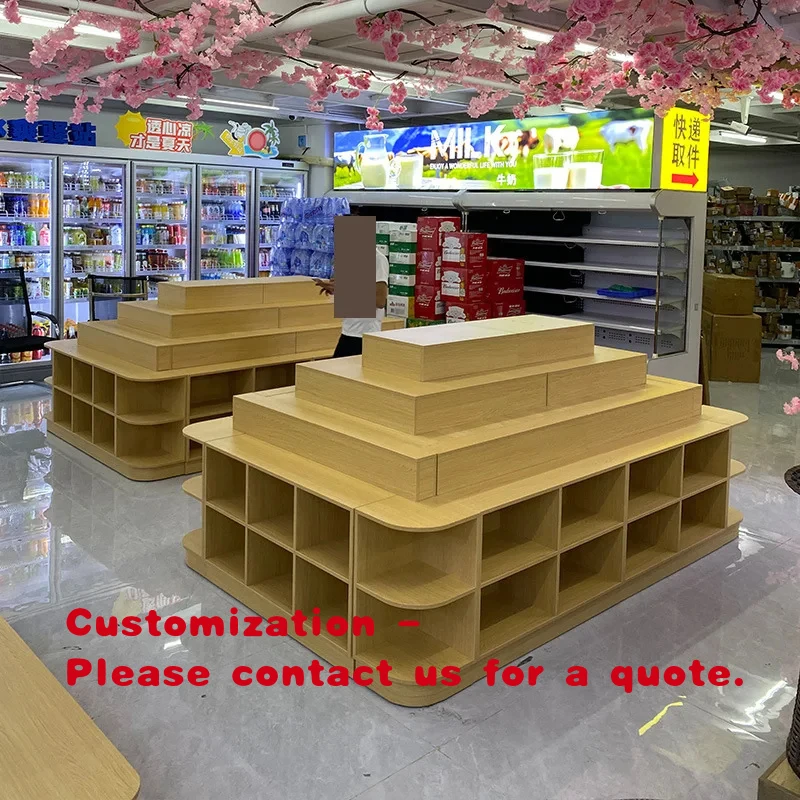 custom.Custom Supermarket Promotion Table Display Shelf Wooden Box & Rectangular Shape Modern Stackable End Rack Display Ca
