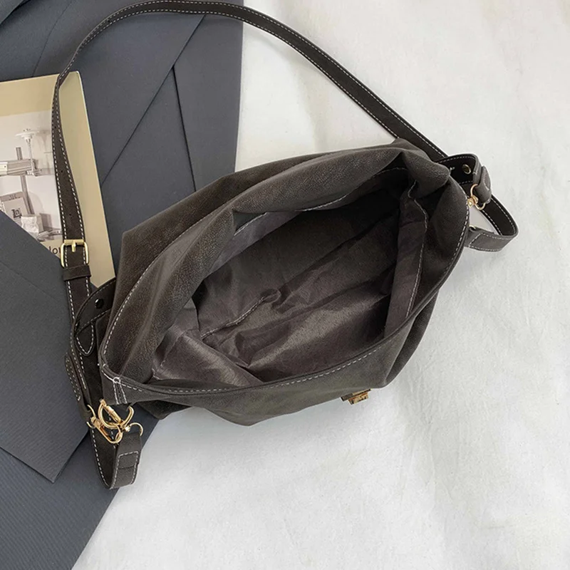 Retro-Damen-Umhängetasche im koreanischen Stil mit Schlossschnallen-Design, Trendige Tragetasche mit großem Fassungsvermögen aus PU-Leder, Unterarmtasche – Detail 14