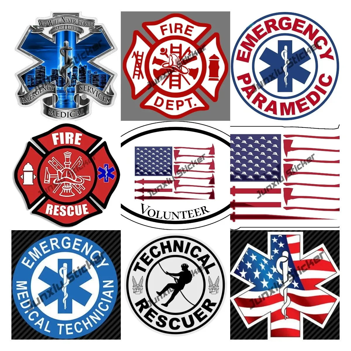 Red Fire Rescue Sticker First Responder Vinyl Decal Fire Department and EMT Decals Maltese Cross Shaped Firefighter Stickers