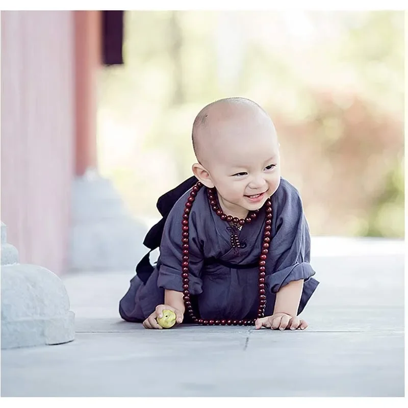 Boys Kids Children Little Monk Clothing Shaolin Temple Tang Suit Baby Cotton and Linen Robes Performance Kung Fu Uniform