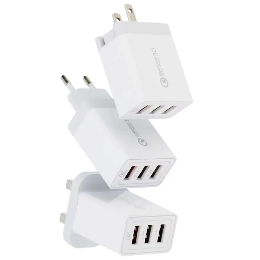 30pcs Quick Charge 3.0 USB Wall Charger 18W 3 Port Fast Charging Adapter for iPhone Samsung Universal Phone Tablet EU US UK Plug