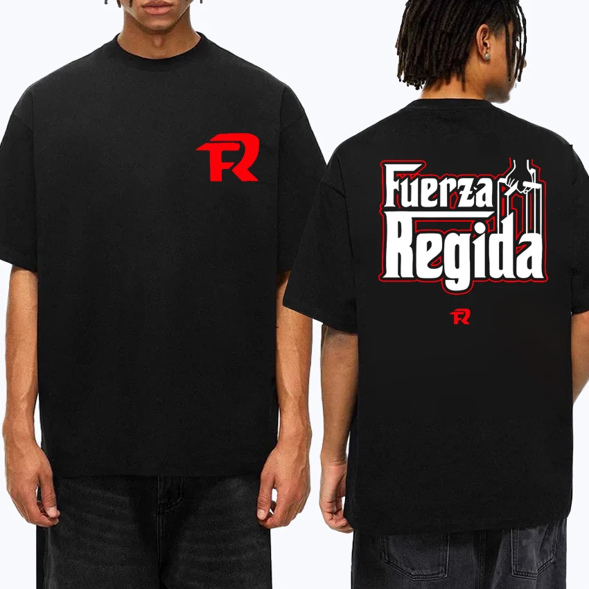 

Hot Sale Fuerza Regida World Tour 2026 Double Sided print T-shirts Men Women 100% Cotton Tops Unisex Retro short sleeve T shirt