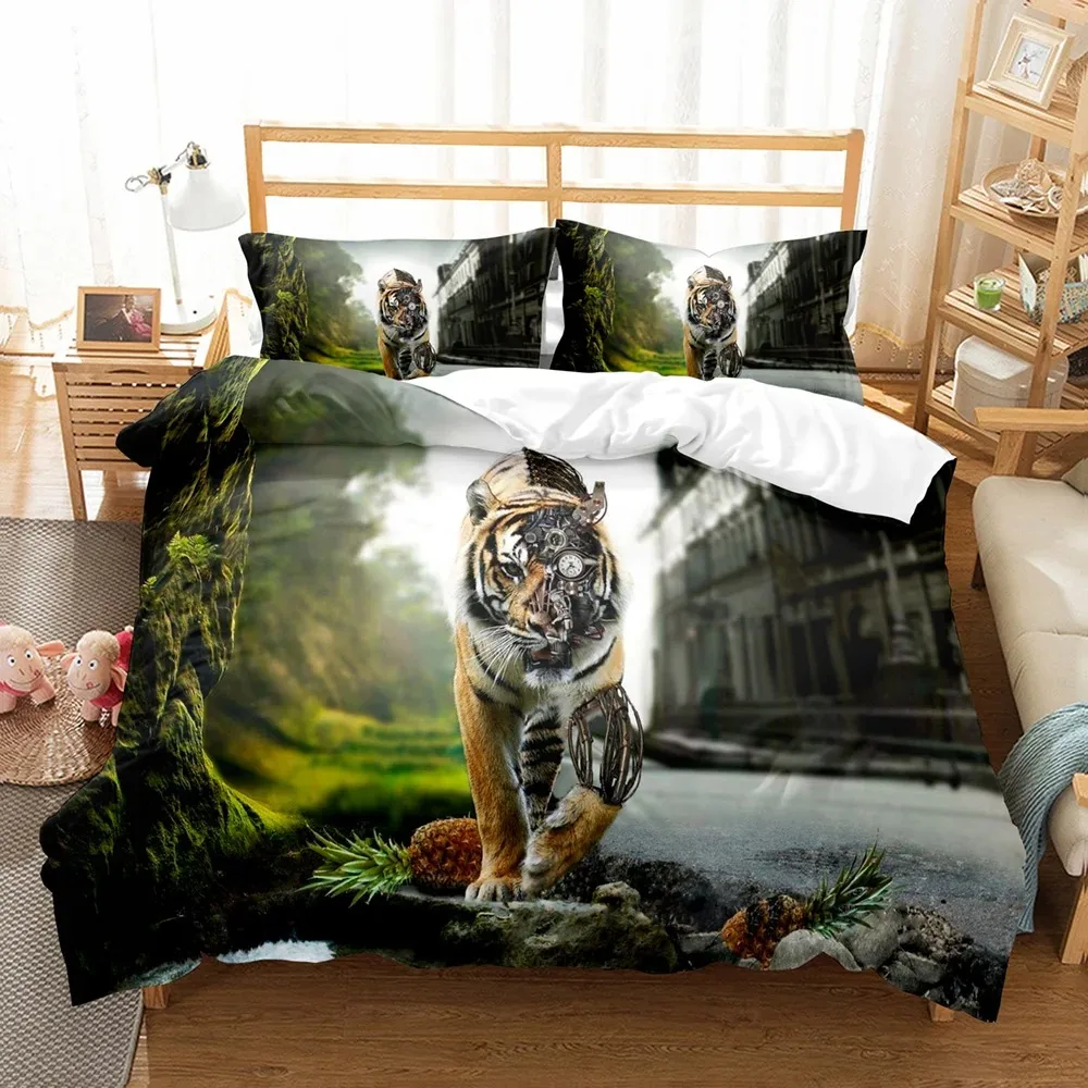 

3D Tiger Animal Duvet Cover Sets Design Bed Linen With Pillowcase 180 200cm Double King Queen Size Black White Bedding Set