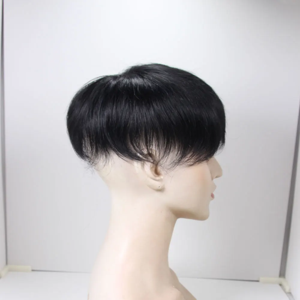 15x17 سنتيمتر الشعر المستعار الإنسان غرامة قاعدة الحرير أحادية مع بو الشعر المستعار # 1B 5 بوصة للرجال وحدة أنظمة الاستبدال شعر مستعار لآسيا