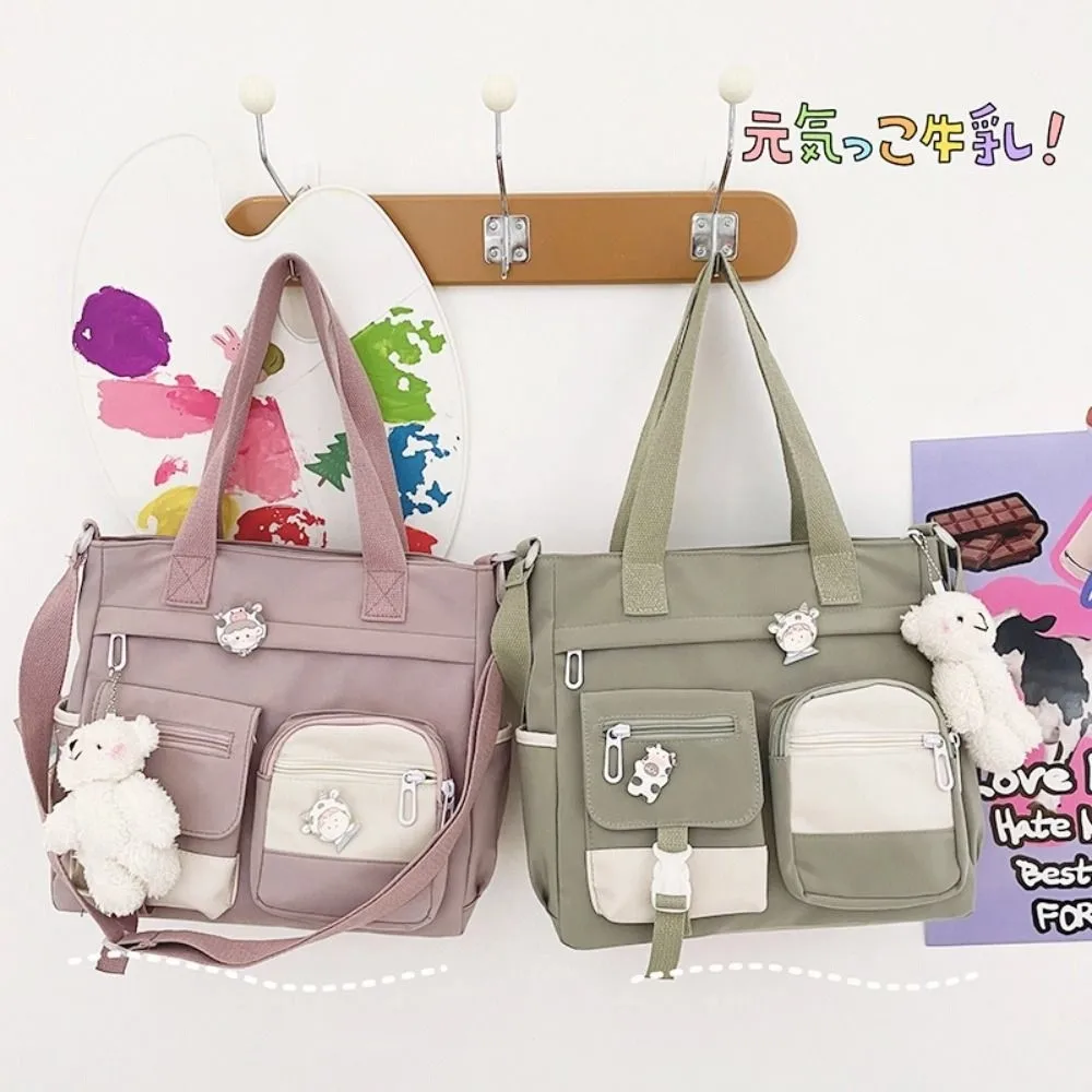 Casual Nylon Canvas Tote Bag Harajuku Solid Color Japanese Shoulder Bag Large Capacity Academy Style Student Tutorial Bag Travel