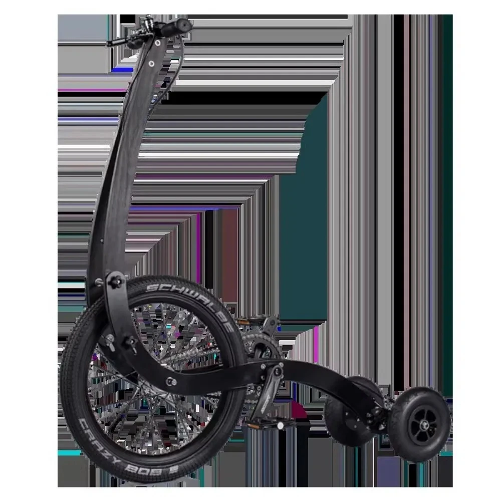 Half-standing bicycle with no seat, three-wheeled fitness bike that can be folded for easy transportation.