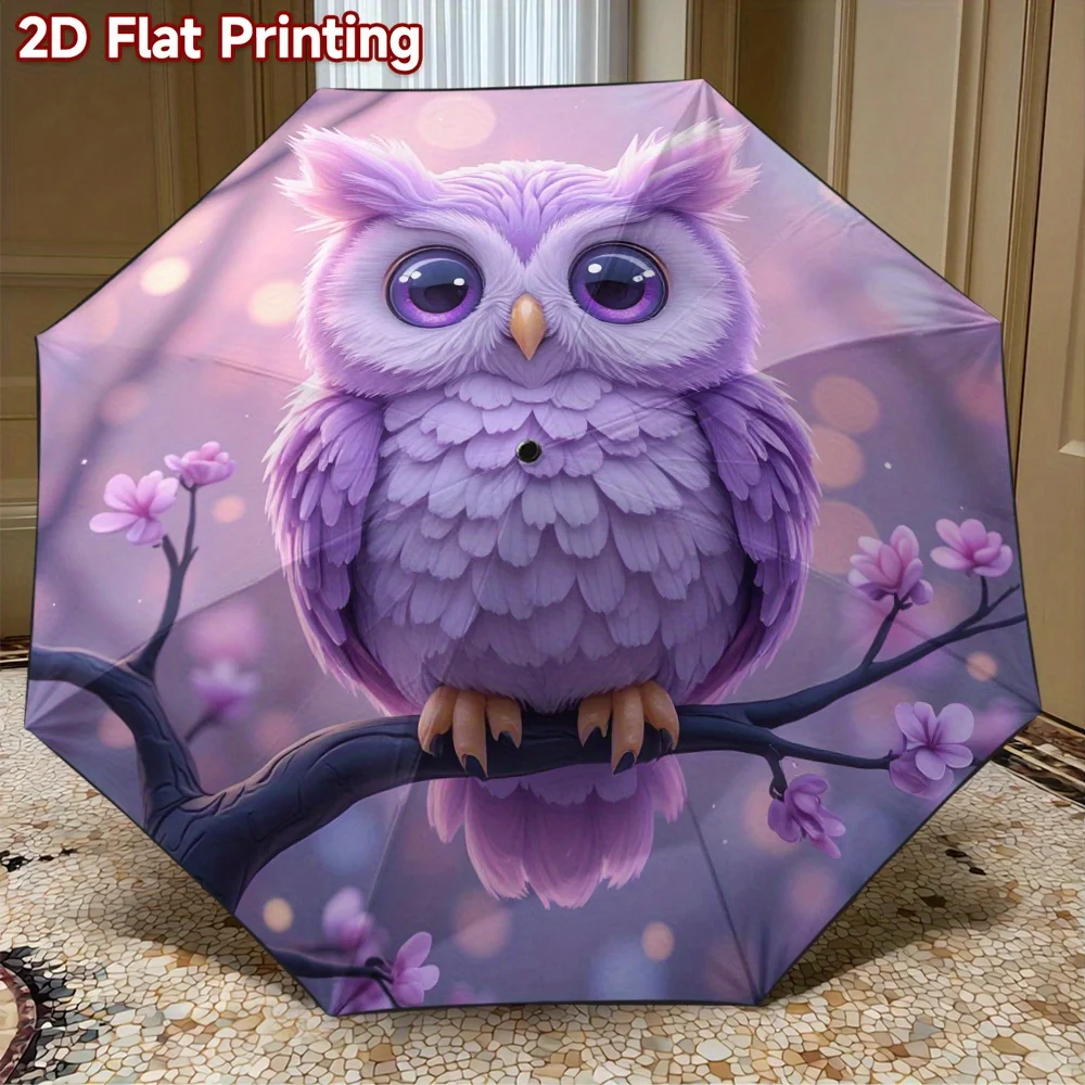 

Зонт-автомат (открывающийся/закрывающийся автоматически) с милой фиолетовой совой и цветами сакуры (в корейском стиле) - складной, прочная 8-спицевая рама, открывание/закрывание одним нажатием