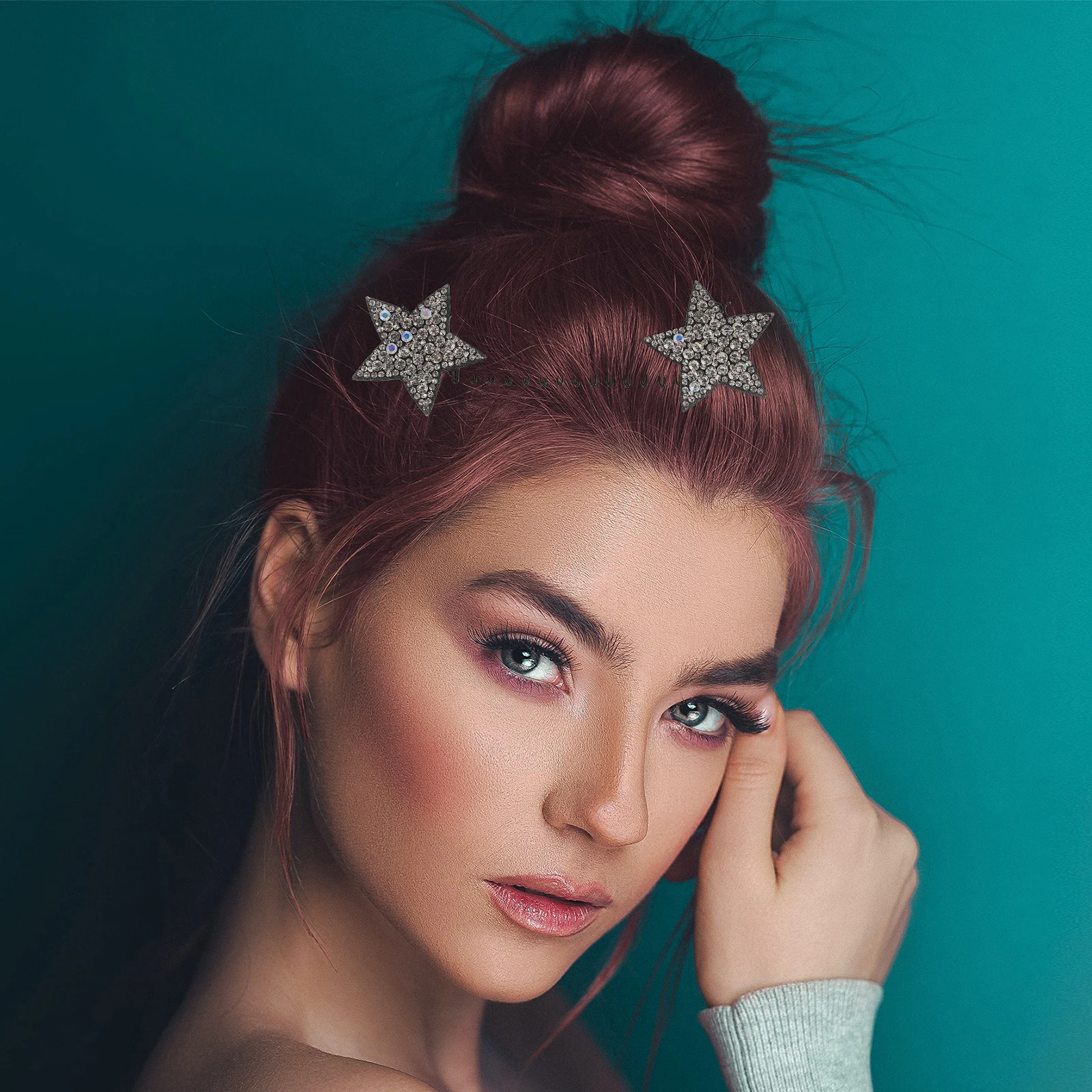 

2pcs Colorful Star Hair Clips Silver Invisible Hairpin for Women Curly Hair Fixer Comb Holder Styling Accessories