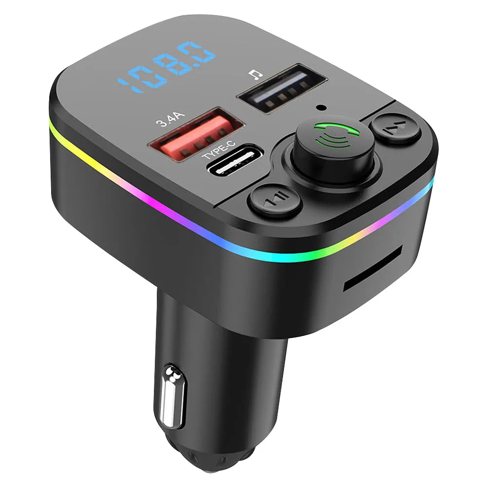 And With Play MP3 Modulator Handsfree Ambient Fast Colorful Charger Bluetooth 5.0 Car FM Transmitter Wireless FM Radio Kit